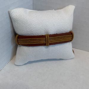 Tan Leather Bracelet with String Wrap Around Details